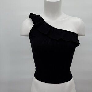 Jun And Ivy Black One Shoulder Knit Top Ruffle Asymmetrical Small Whimsigoth‎